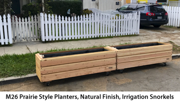 M26 Prairie Design Rolling Planter Natural Finsih with Irrigation Snorkel