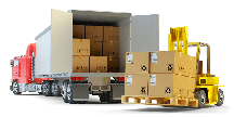 fork lift lifting pallet on to truck.   RollingPlantes are shipped on pallets. Rolling Planter